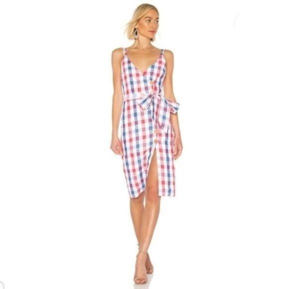 Privacy Please Dresses & Skirts - Privacy Please (Revolve) Marcia Midi Checkered Wrap Sleeveless Dress 8